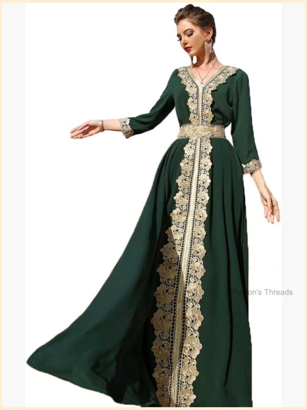 Gold Applique Abaya Dress Maxi Kaftan Eid Jalabiya Moroccan